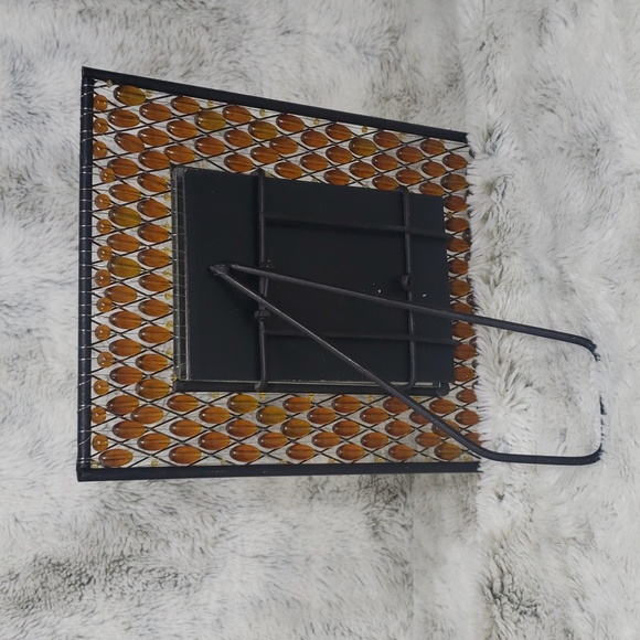 Vintage Metal Picture Frame Boho 70’s Style Orange🧡Stones Beaded Glass - Picture 6 of 11